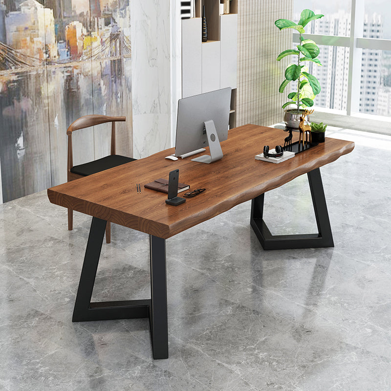 Home Industrial Rectangular Office Desk Solid Wood Writing Desk with Metal Legs