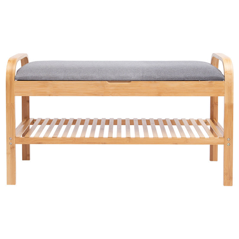 12.99" Wide Modern Entryway Cushioned Bench Bamboo Bench with Arms