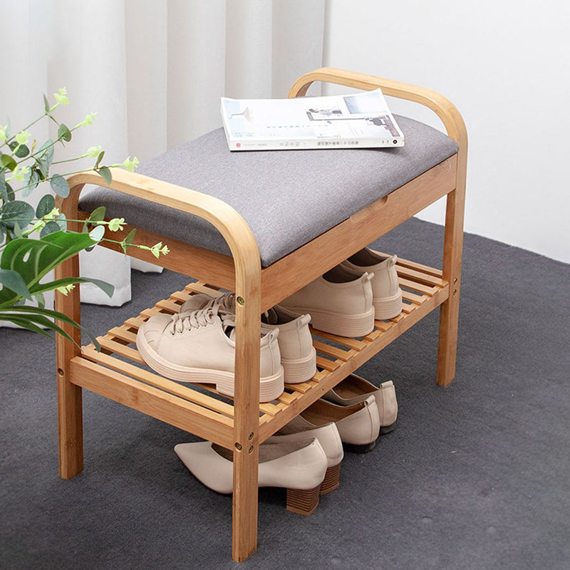 12.99" Wide Modern Entryway Cushioned Bench Bamboo Bench with Arms