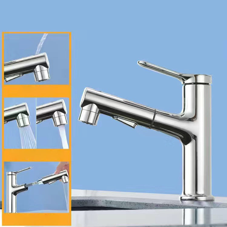 Pull-out Simple Bathroom Sink Faucet 1 Hole Single Handle Faucet