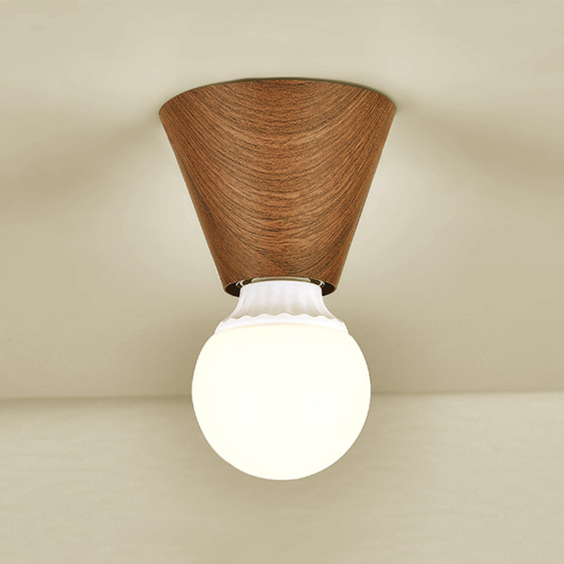 Modern 1 - Light Flush Lighting Solid Wood and Iron Ceiling Mount