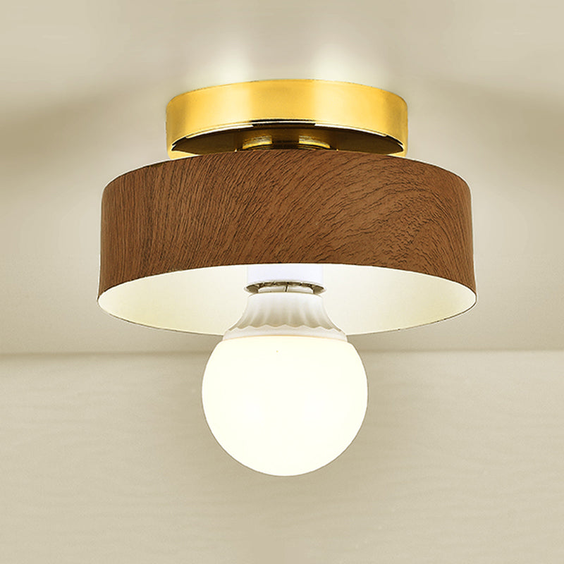 Modern 1 - Light Flush Lighting Solid Wood and Iron Ceiling Mount