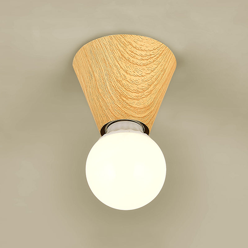 Modern 1 - Light Flush Lighting Solid Wood and Iron Ceiling Mount