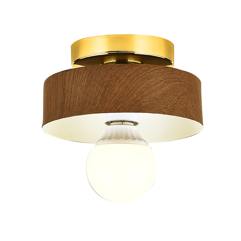 Modern 1 - Light Flush Lighting Solid Wood and Iron Ceiling Mount