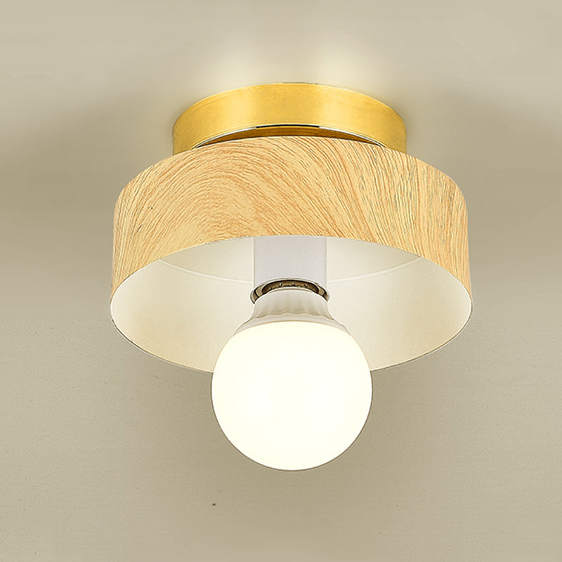 Modern 1 - Light Flush Lighting Solid Wood and Iron Ceiling Mount