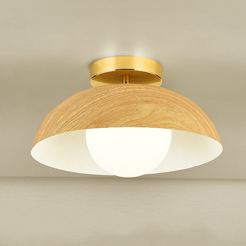 Modern 1 - Light Flush Lighting Solid Wood and Iron Ceiling Mount