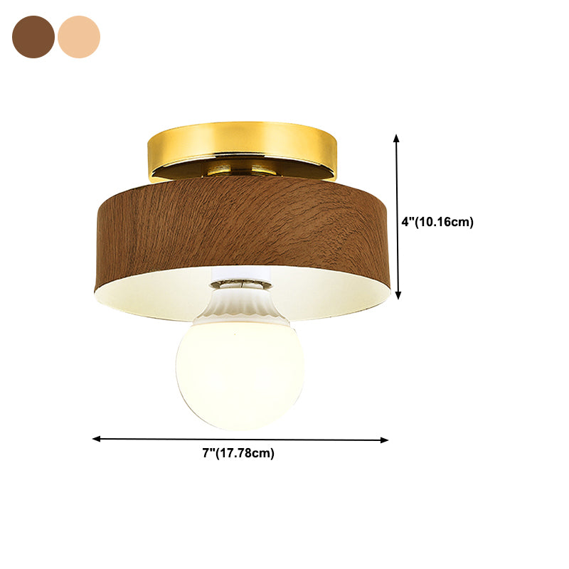 Modern 1 - Light Flush Lighting Solid Wood and Iron Ceiling Mount