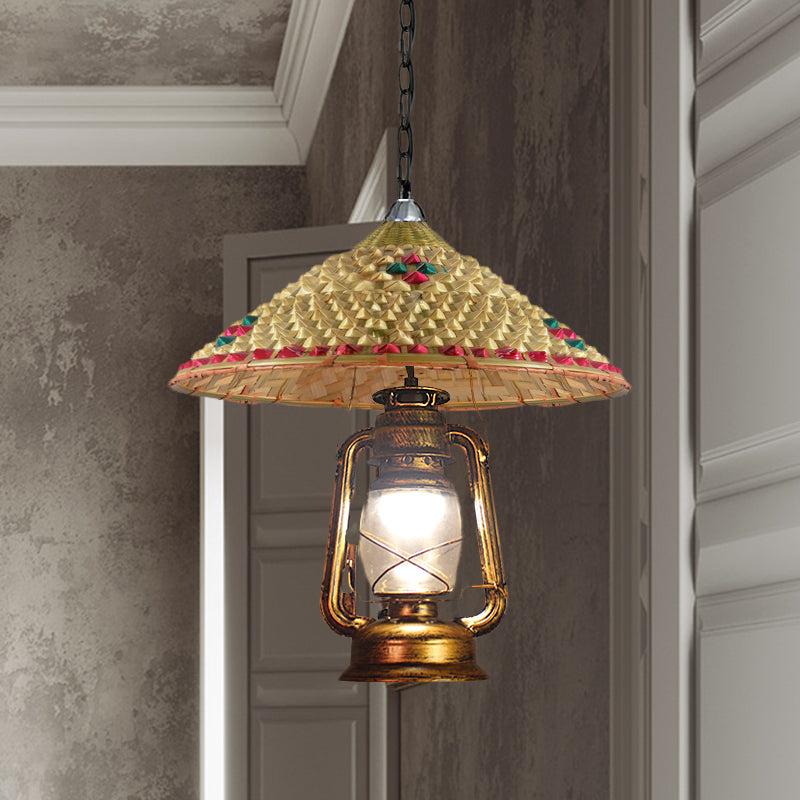 Asie du Sud-Est Hat en forme de lampe suspendue Roard 15 "/16,5" W 1 tête de pendentif intérieur avec une teinte de lanterne en beige