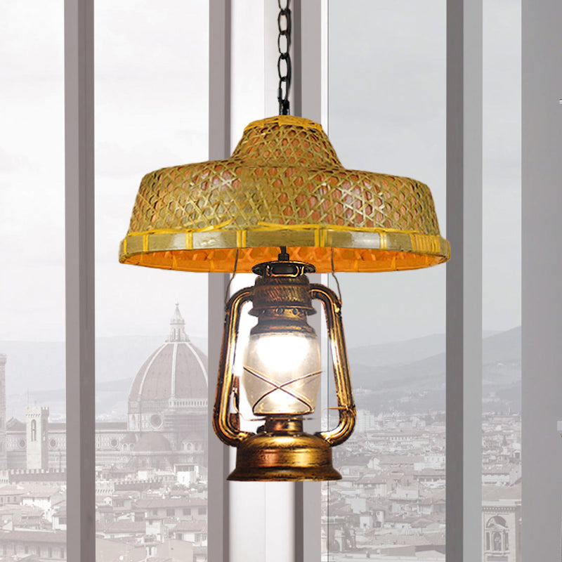 Asie du Sud-Est Hat en forme de lampe suspendue Roard 15 "/16,5" W 1 tête de pendentif intérieur avec une teinte de lanterne en beige