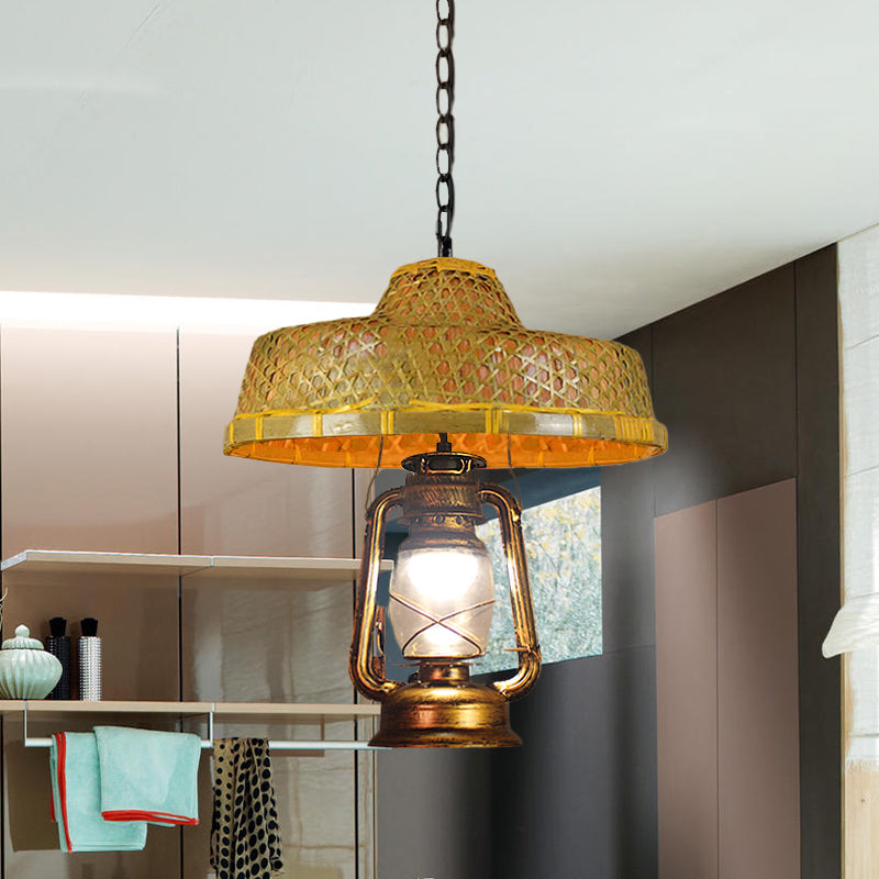 Asie du Sud-Est Hat en forme de lampe suspendue Roard 15 "/16,5" W 1 tête de pendentif intérieur avec une teinte de lanterne en beige