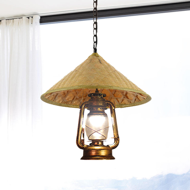 Asie du Sud-Est Hat en forme de lampe suspendue Roard 15 "/16,5" W 1 tête de pendentif intérieur avec une teinte de lanterne en beige