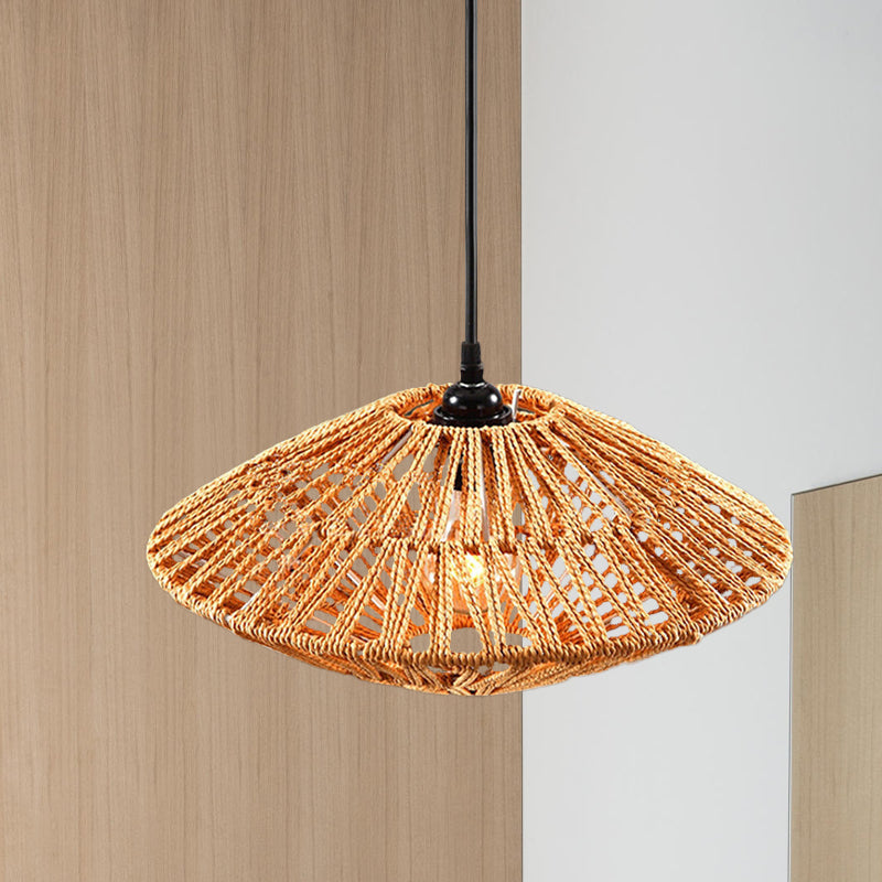 Lámpara de luz colgante de estilo asiático de estilo asiático Rattan 1 Lámpara colgante de restaurante ligero en beige