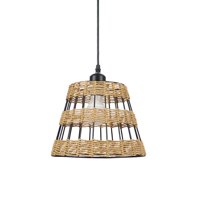 Asian Style Cone Hanging Leuchte Metall und Rattan 1/3-Kopf-Restaurant Anhängerlampe in Beige