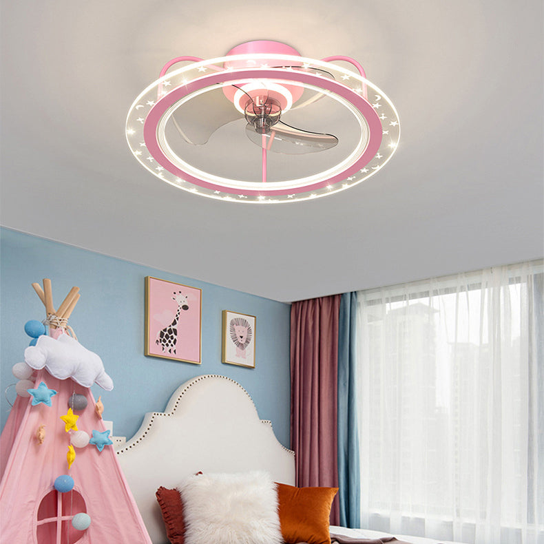 3-Blade Metal Ceiling Fan Modernism Pink/Blue Fan with Light for Room