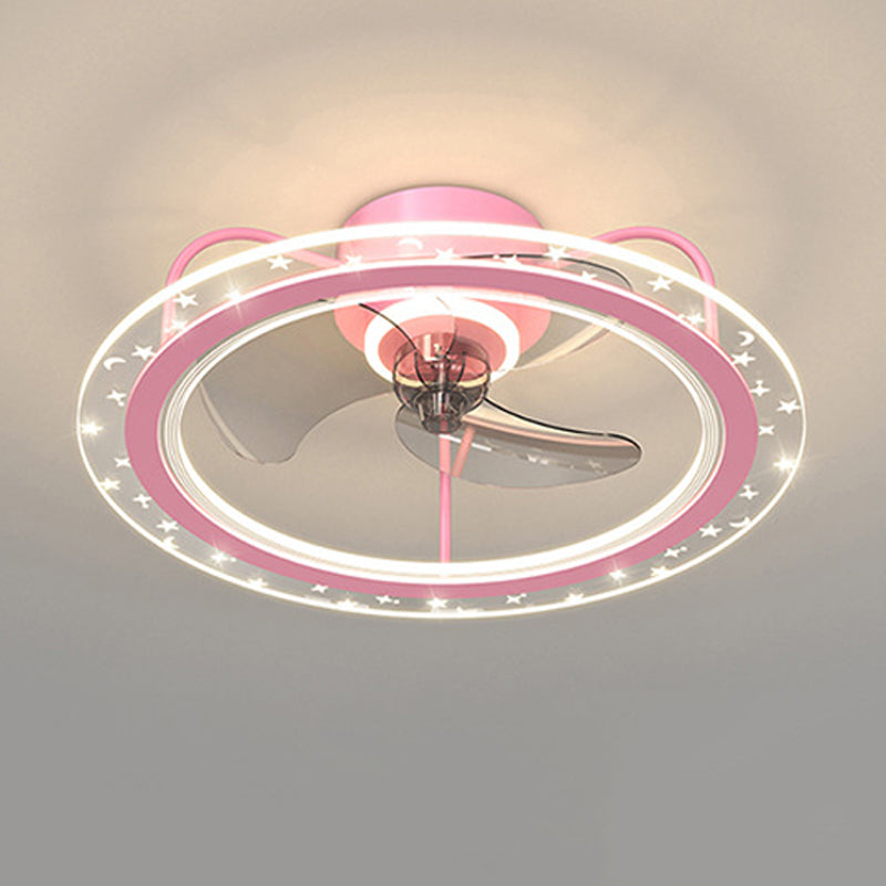 3-Blade Metal Ceiling Fan Modernism Pink/Blue Fan with Light for Room