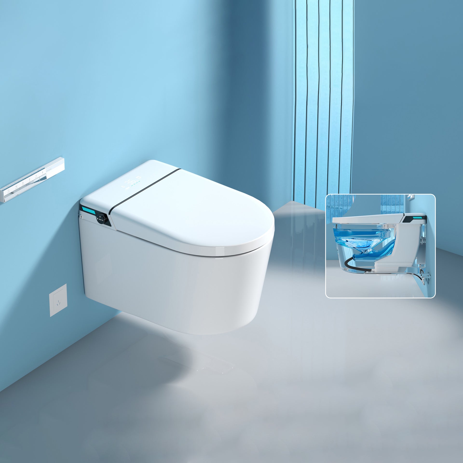 All-In-One Wall Mount Toilet Porcelain Contemporary Toilet Bowl