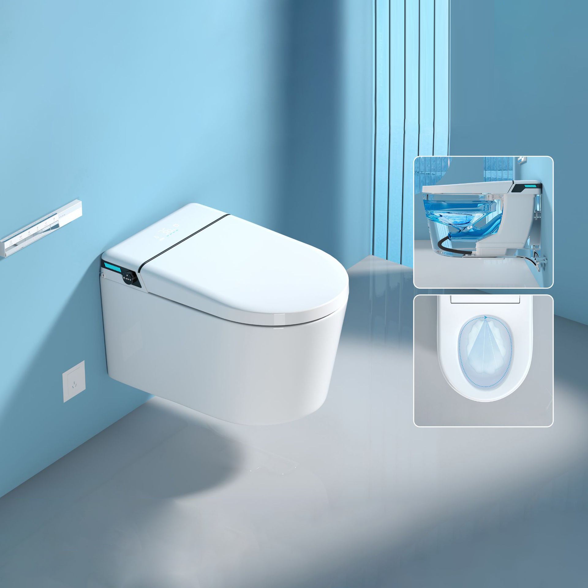 All-In-One Wall Mount Toilet Porcelain Contemporary Toilet Bowl