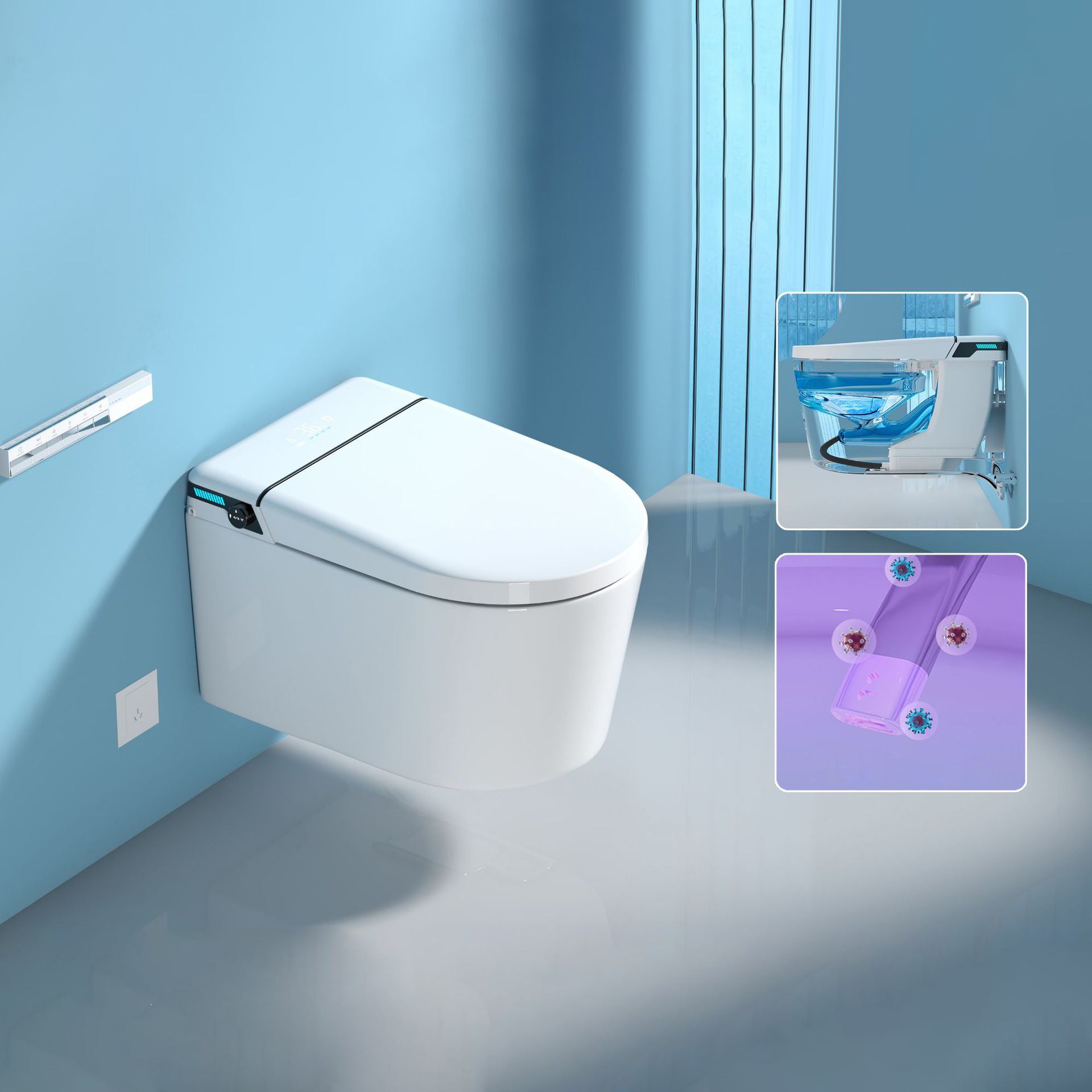 All-In-One Wall Mount Toilet Porcelain Contemporary Toilet Bowl