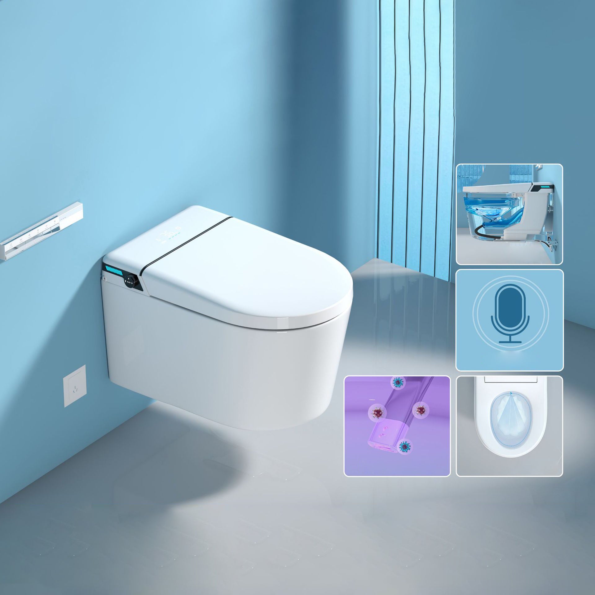 All-In-One Wall Mount Toilet Porcelain Contemporary Toilet Bowl