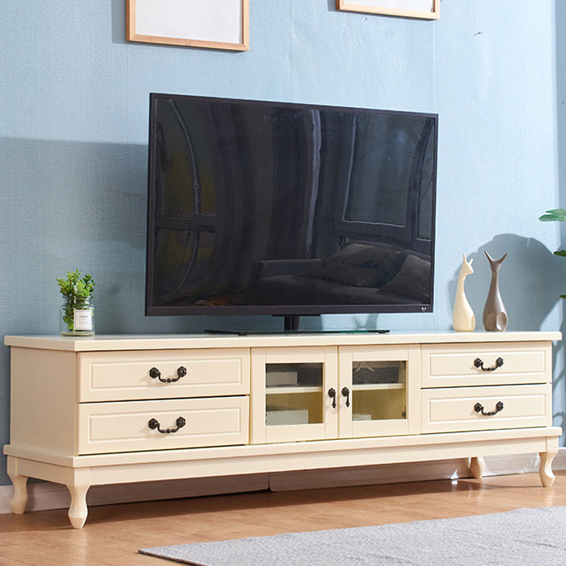 Transitional Wooden TV Stand TV Media Stand with Doors for Living Room