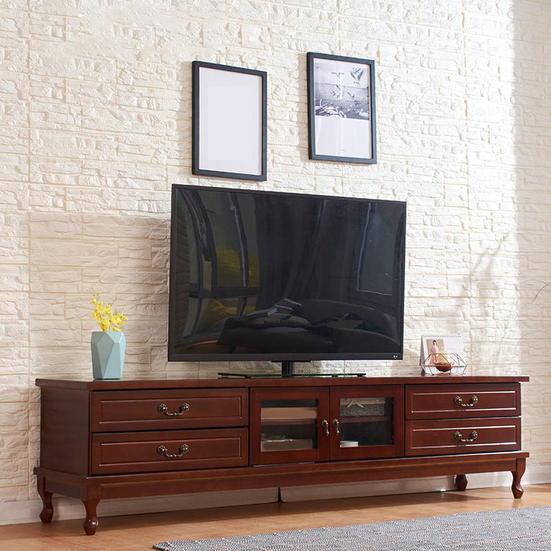 Transitional Wooden TV Stand TV Media Stand with Doors for Living Room