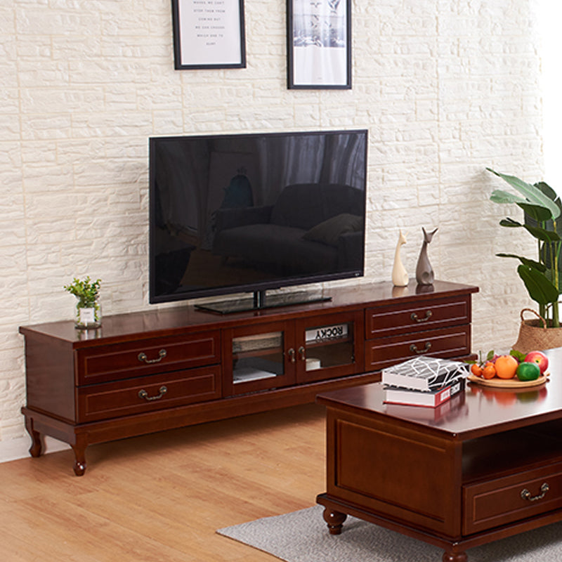 Transitional Wooden TV Stand TV Media Stand with Doors for Living Room