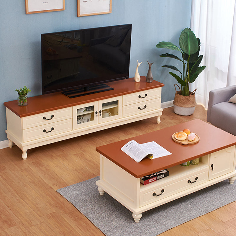 Transitional Wooden TV Stand TV Media Stand with Doors for Living Room