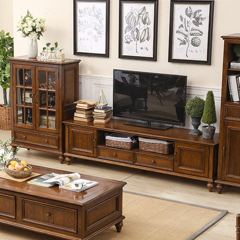 Traditional Ash TV Console Brown Media Console TV Stand with Drawers