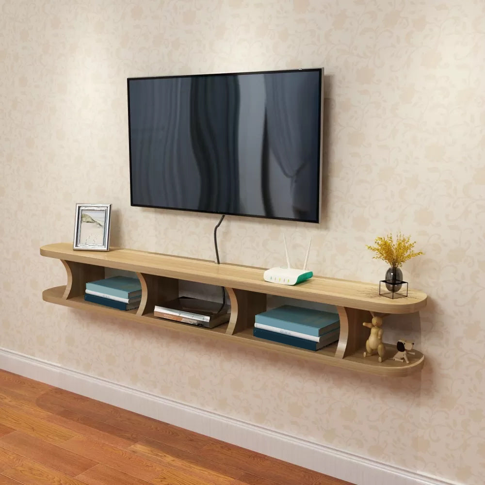 Contemporary TV Media Stand Wall-mounted Wood TV Console with Open Shelving