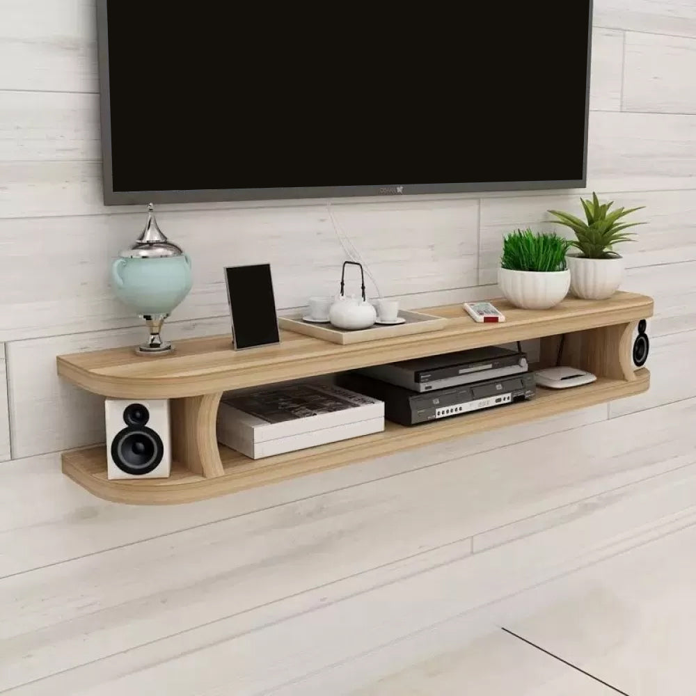 Contemporary TV Media Stand Wall-mounted Wood TV Console with Open Shelving