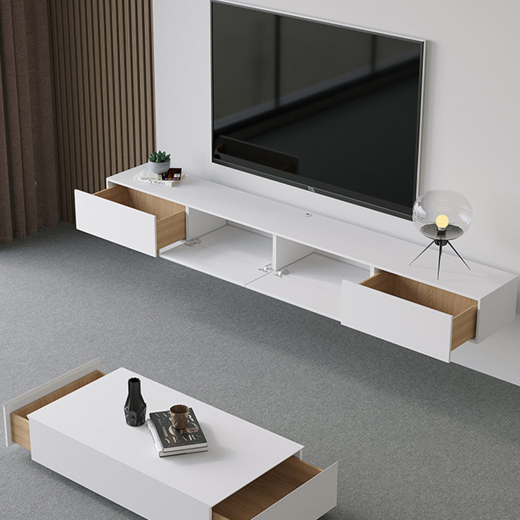 Floating TV Stand in White Contemporary TV Stand for Living Room