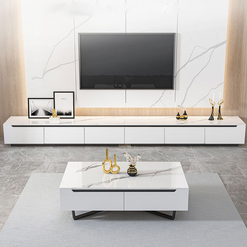 11.81" D Modern TV Stand White Stone TV Console with Drawers