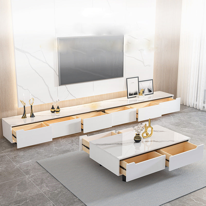 11.81" D Modern TV Stand White Stone TV Console with Drawers