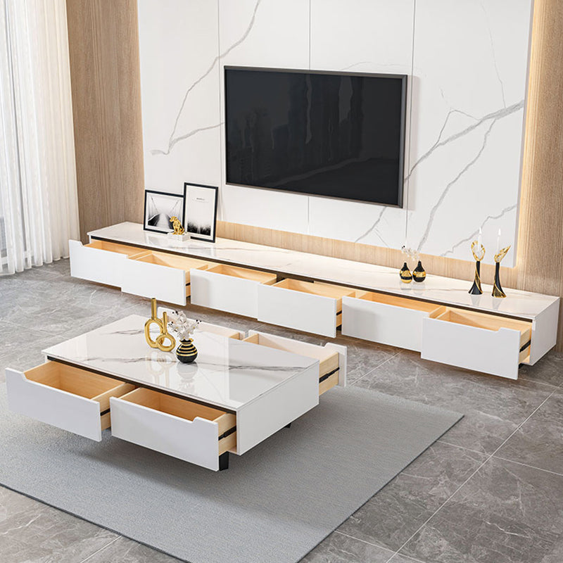 11.81" D Modern TV Stand White Stone TV Console with Drawers