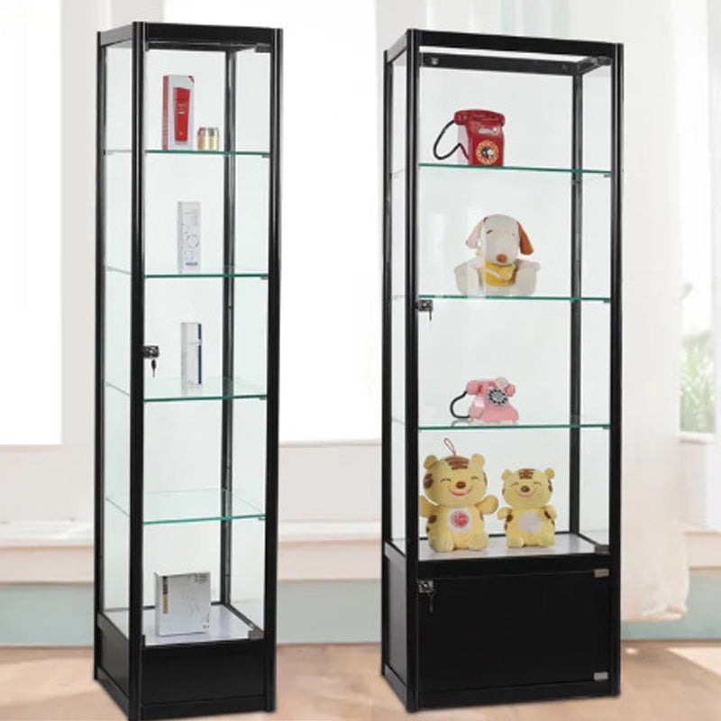 Modern Black China Cabinet Metal Curio Cabinet with Glass Shelves