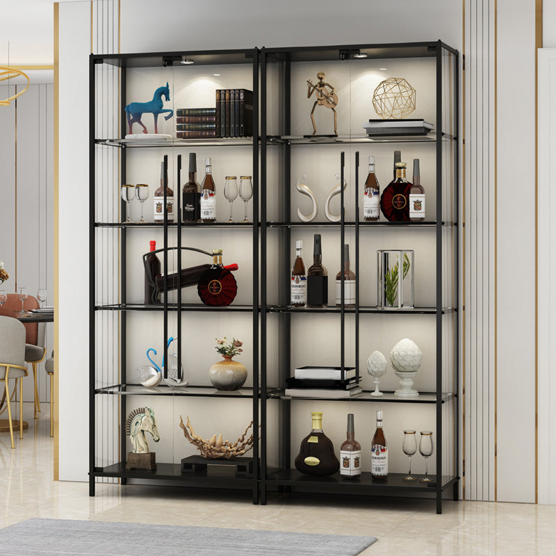 Glass Display Stand Glam Curio Cabinet with Shelves in Black/ Gold