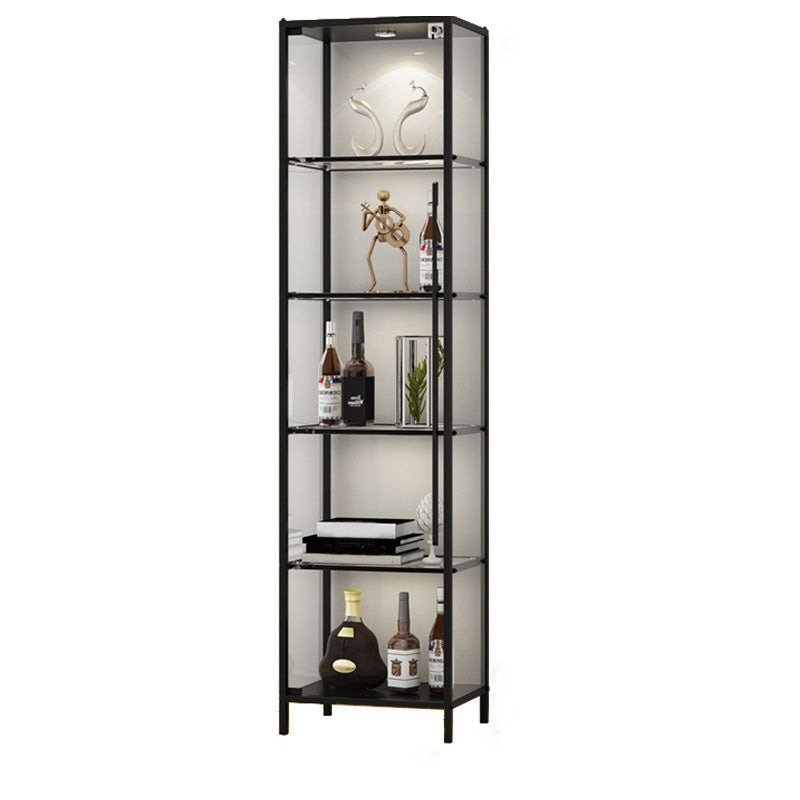 Glass Display Stand Glam Curio Cabinet with Shelves in Black/ Gold