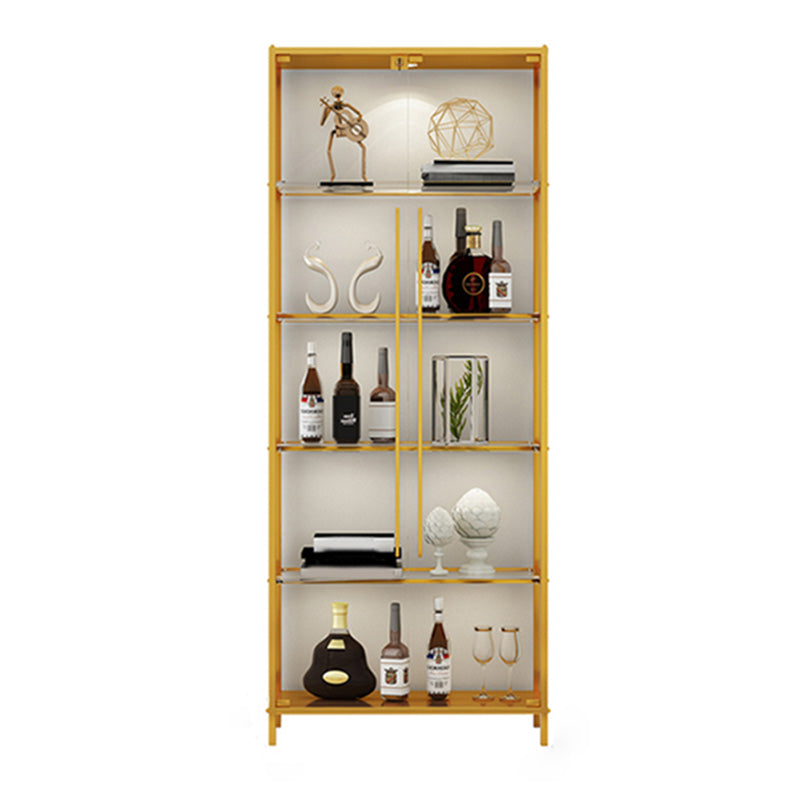 Glass Display Stand Glam Curio Cabinet with Shelves in Black/ Gold