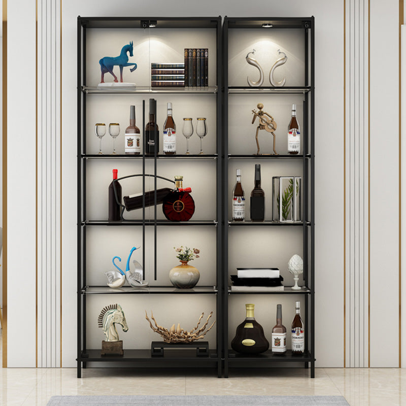 Glass Display Stand Glam Curio Cabinet with Shelves in Black/ Gold