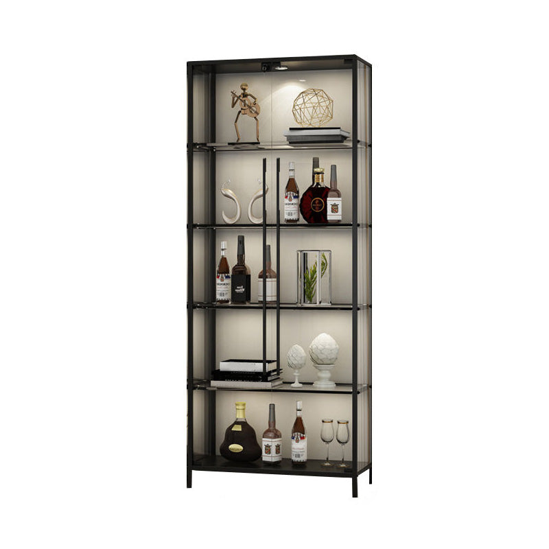 Glass Display Stand Glam Curio Cabinet with Shelves in Black/ Gold