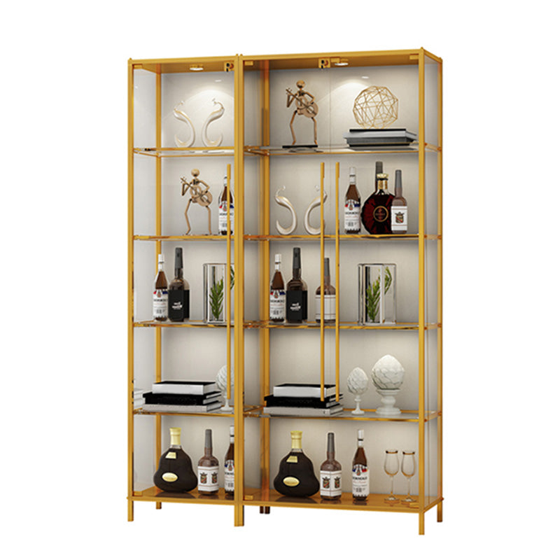 Glass Display Stand Glam Curio Cabinet with Shelves in Black/ Gold