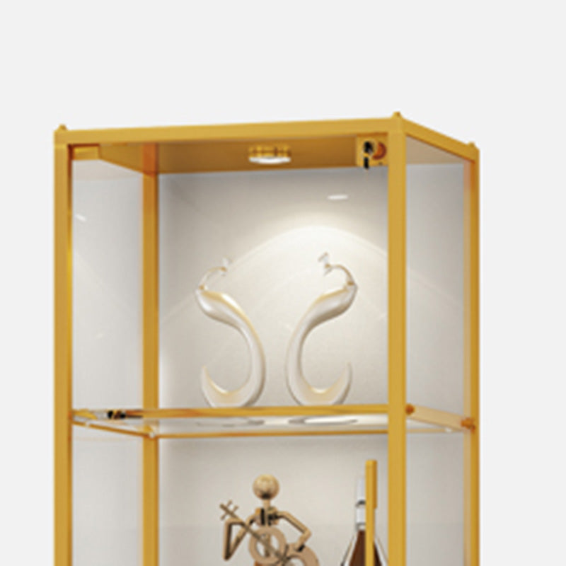 Glass Display Stand Glam Curio Cabinet with Shelves in Black/ Gold