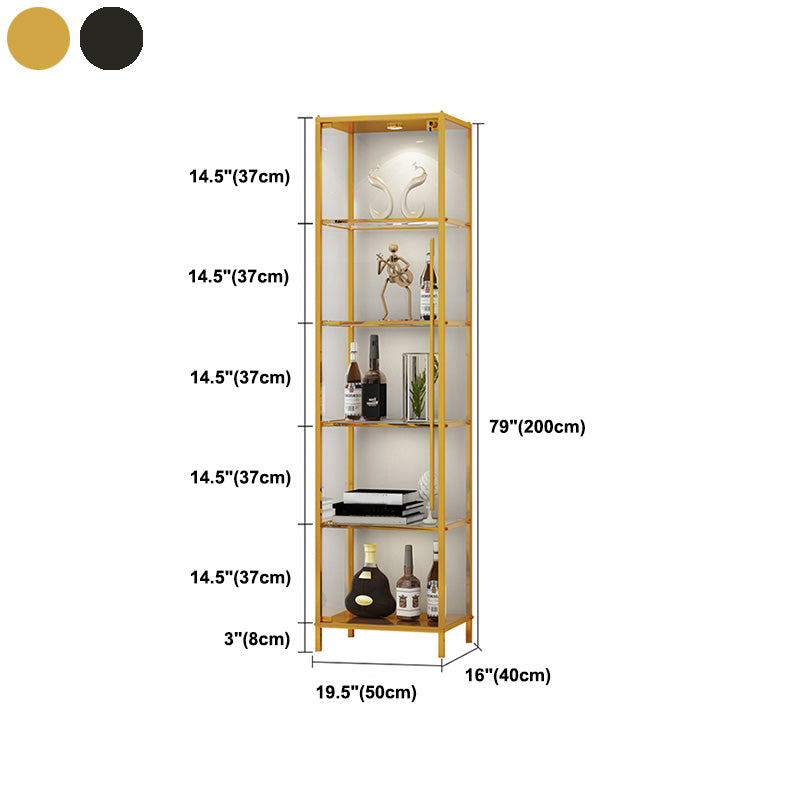 Glass Display Stand Glam Curio Cabinet with Shelves in Black/ Gold