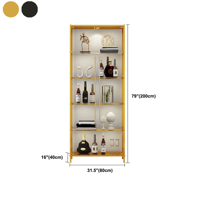 Glass Display Stand Glam Curio Cabinet with Shelves in Black/ Gold