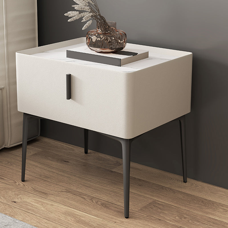 Modern Slate Nightstand Lower Shelf Bedside Cabinet with Drawer for Bedroom