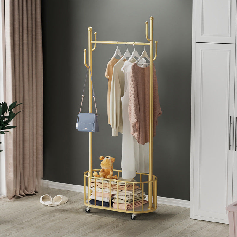 Classic Metal Clothes Hanger Basket Storage Free Standing Coat Rack with Castors