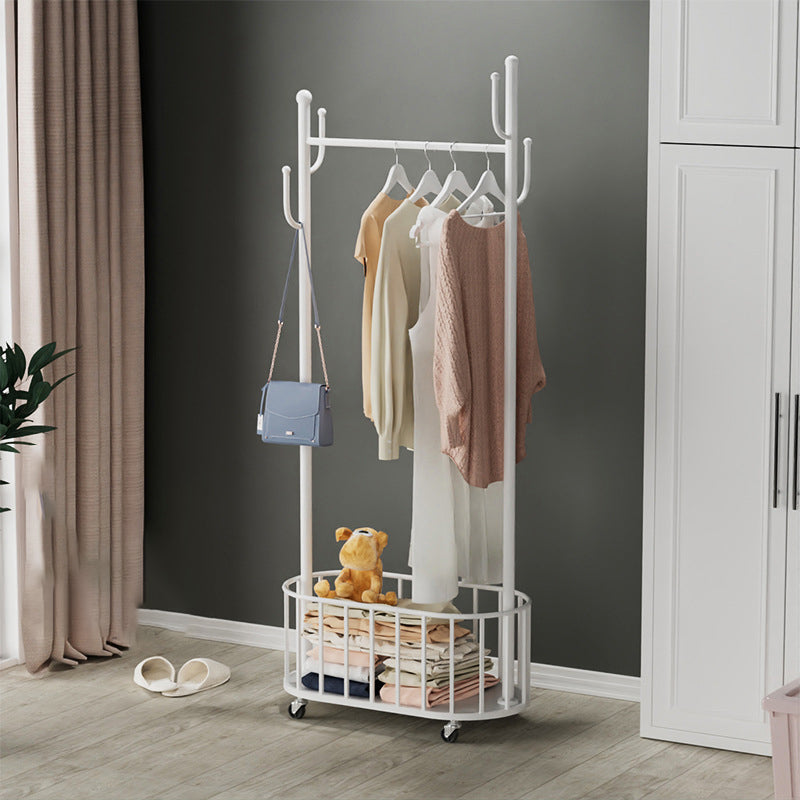 Classic Metal Clothes Hanger Basket Storage Free Standing Coat Rack with Castors