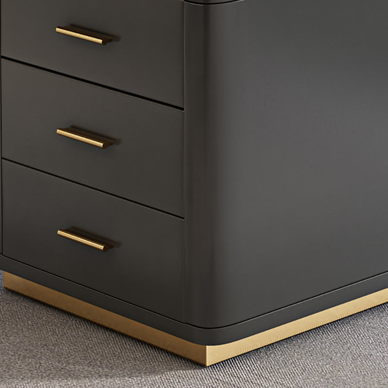 Dark Taupe Writing Desk Drawers Storage Glam Office Desk with Built in Outlets