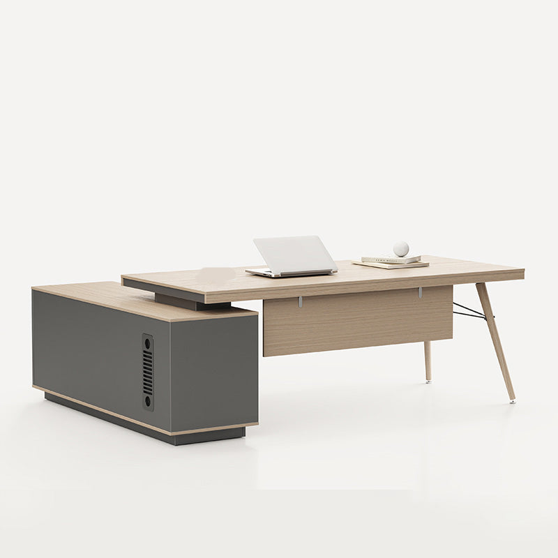 Contemporary Natural Executive Desk Oak L-Shape Wooden Office Desk