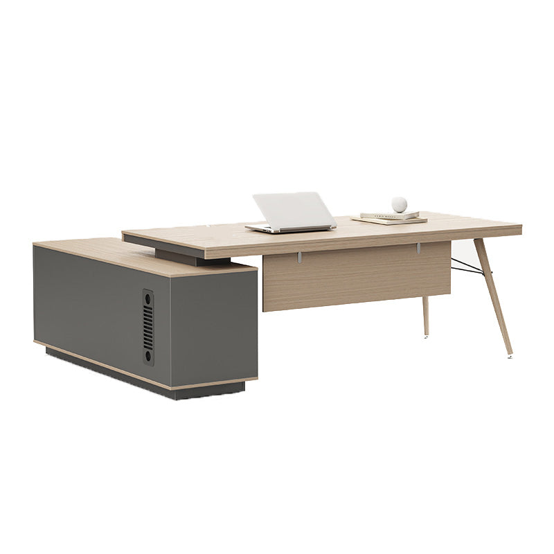 Contemporary Natural Executive Desk Oak L-Shape Wooden Office Desk